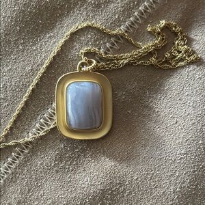 Spartina 449 Mason 36” Blue Chalcedony Gold Necklace with Blue Pendant